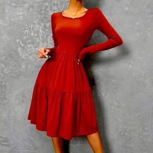 Ribbed Knit Ruffle Hem Dress